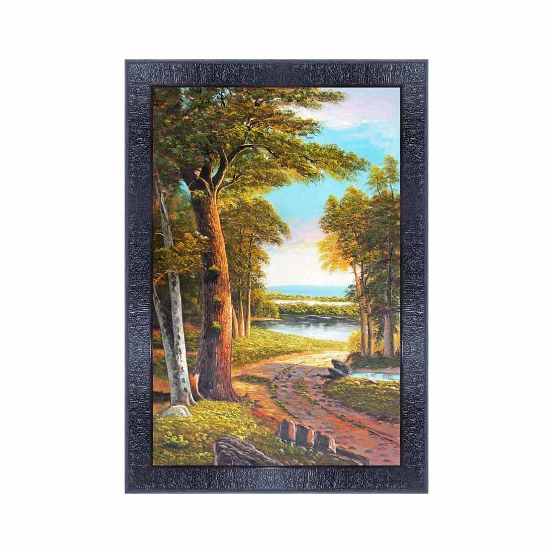 pnf Poster And Frames Hand Painted Landscape Scenery Wooden Photo Frame With Acrylic Sheet | Living Room, Bedroom | Home Decoration | Best Gifting Option (10x14inch Multicolour,Synthetic) 5658