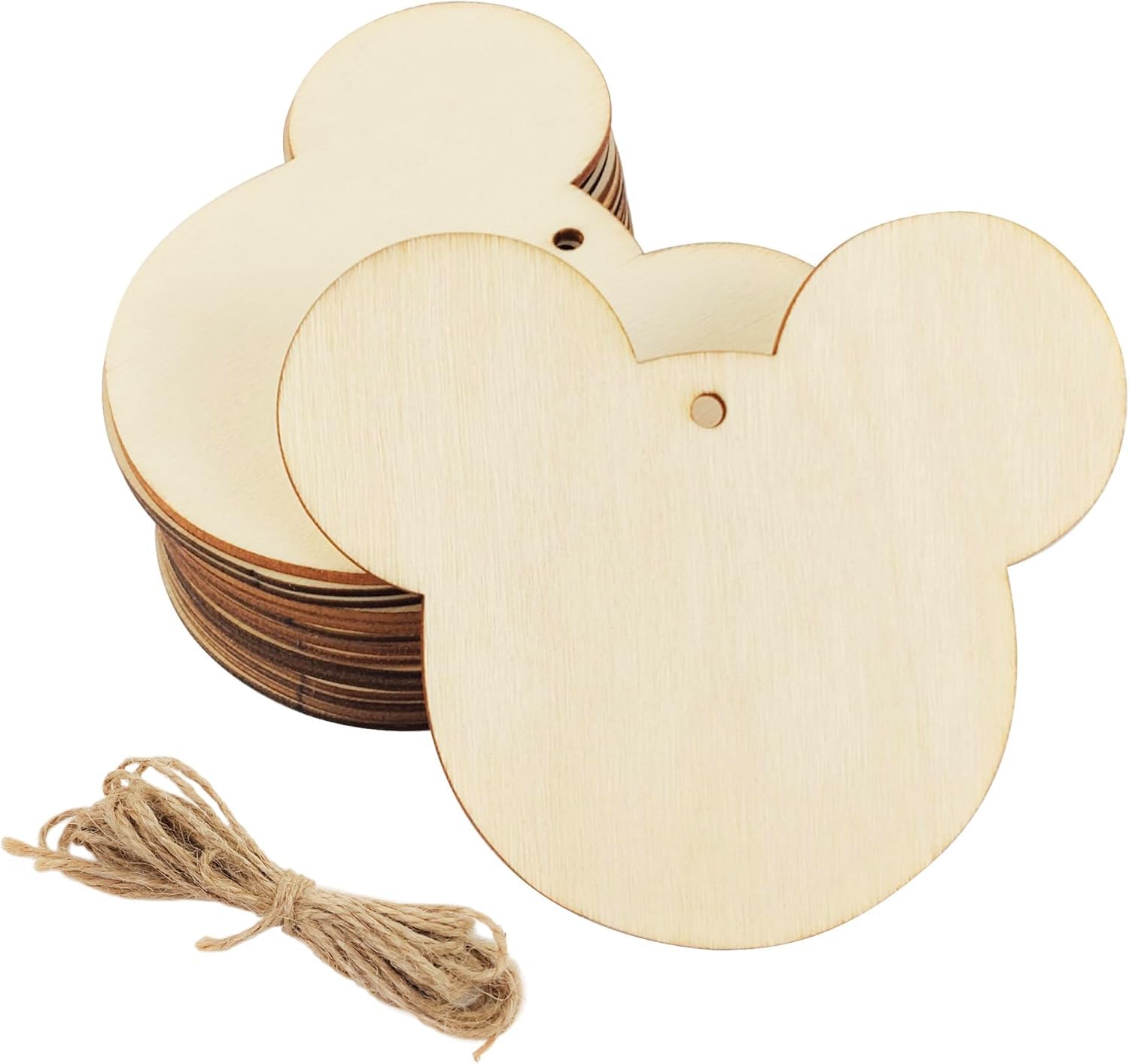 24 Pack 4 Inch Wood Mouse Head Cutouts Unfinished Wood Mouse Head Crafts Wooden Mouse Head Hanging Ornaments DIY Mouse Head Craft Gift Tags for Home Party Decoration-image-31