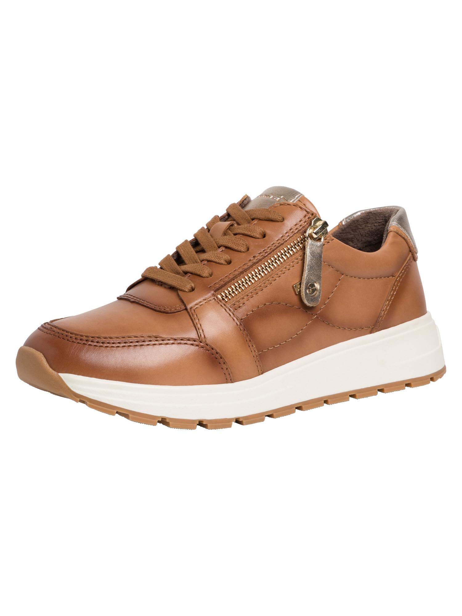 Tamaris Comfort Women’s Flat Leather Sneakers Comfort Fit , Cognac, 6,5 UK