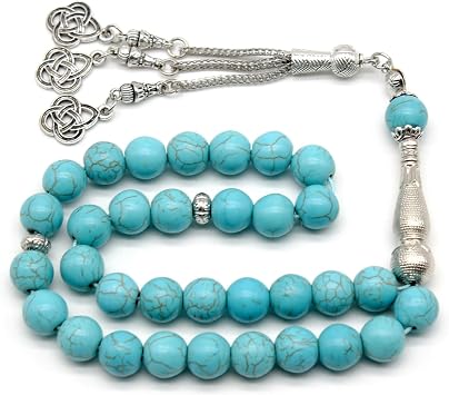Tasbih 33 Turquoise Muslim Handmade Rosary Beads, Misbaha Masbaha Tasbeeh Sibha Islamic Rosary Beads, Islamic Handmade Accessories Sky Blue