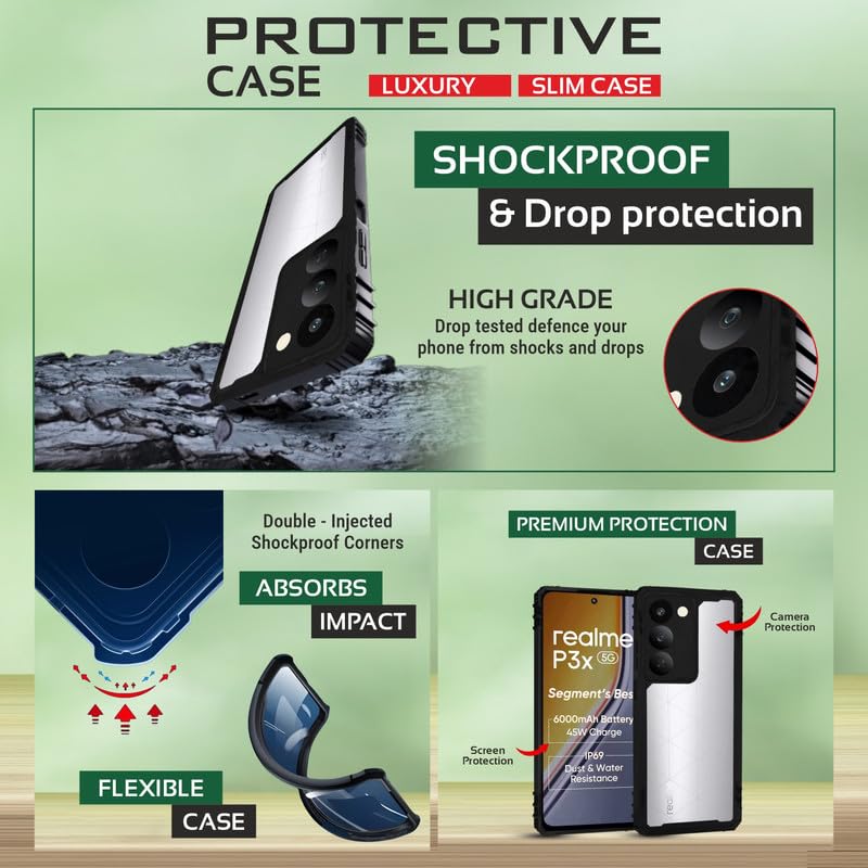 Image of AIBEX Crystal Clear Back Cover Case for Realme Narzo 80X 5G / Realme P3X 5G / Realme 14X 5G | Transparent Non-Yellowing Shockproof 360 Protective Slim Back Case
