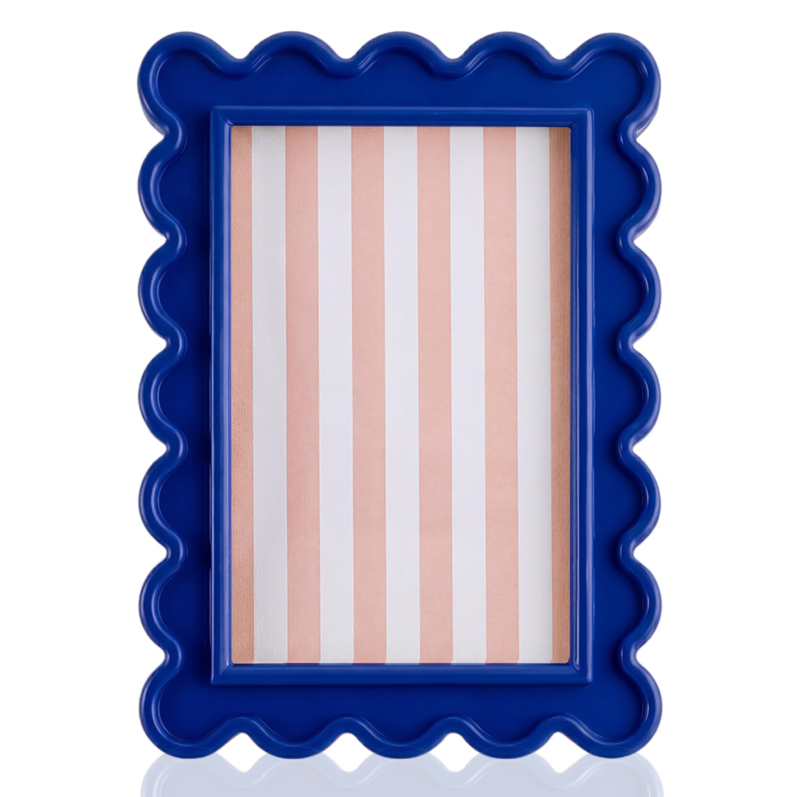 Cadre photo festonné en verre véritable 10x15 bleu marine AceOrbit