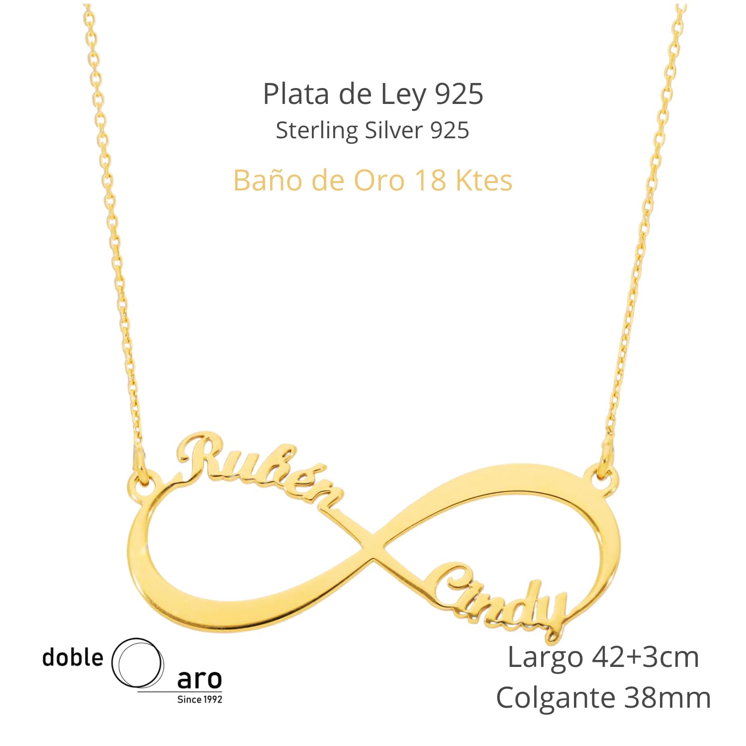 Collar Infinito con Nombres - Colgante Infinito en Plata de Ley Personalizado con Nombres Familia - Gargantilla para regalar - Regalo Día Madre, de los Enamorados