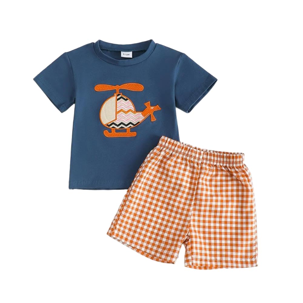 Conjunto de Ropa de Verano para bebé niño de JJDFW, Manga Corta y Estampado de helicóptero Bordado.