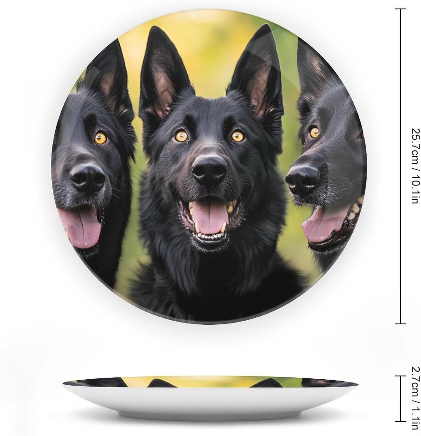 Three Black German Shepherd Dogs Bone China Decorative Porcelain Plates Dinnerware Ornaments