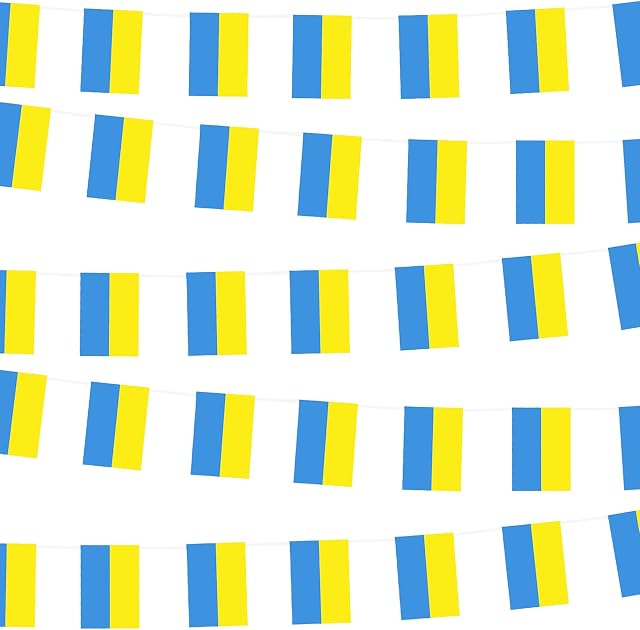 32ft Ukraine Flag Bunting Banner With 30 Rectangular Flags,10m Ukrainian Flag Bunting Banners,String Bunting Ukraine Decorations for Indoor Outdoor Sports Events,Street Party,Celebrations,Festivals