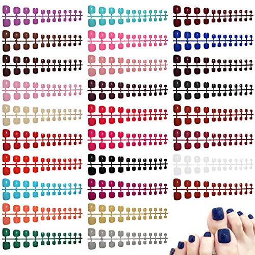 672 Pieces 28 Sets Short False Toe Nails Short Square Press on Toe Nails Full Cover Solid Color Artificial Nail Tips Glossy Toenail for Women Girls Nail Art Salon DIY