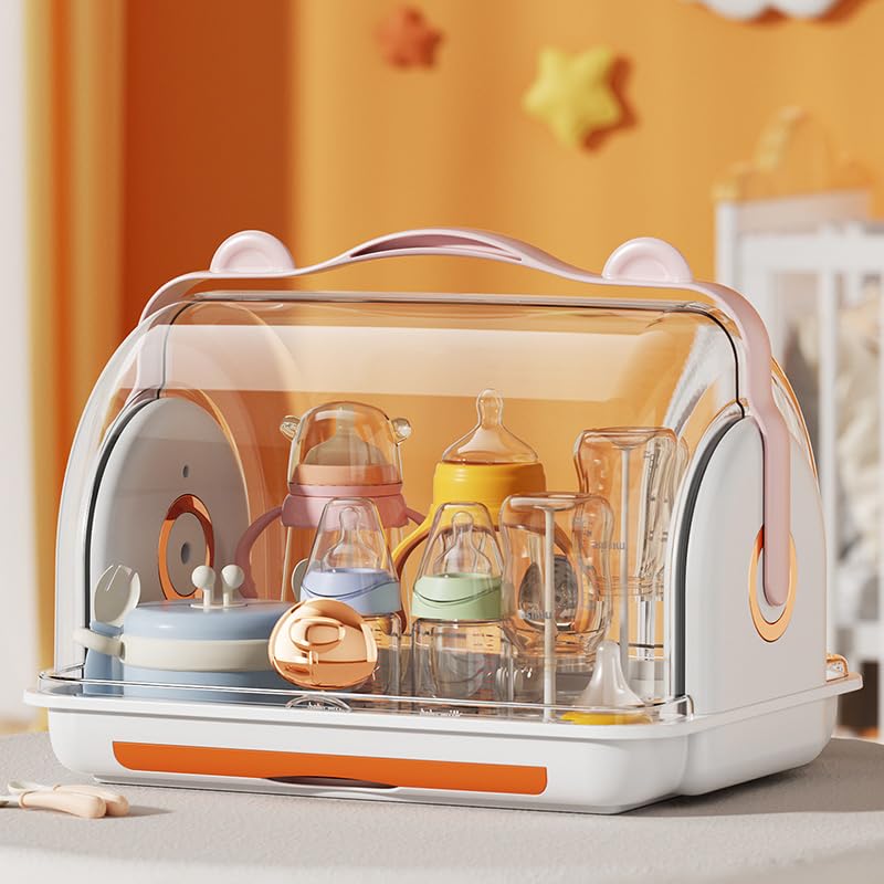 Image of YOGYG Bottle Drying Rack Baby Bottle Drying Rack Vertical Baby Bottle Drying Rack Bottle Dryer Rack Baby Things for Newborn Large Capacity(Orange)