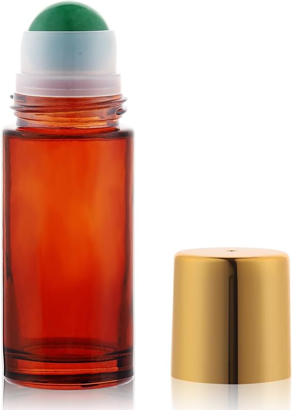 Frasco roll-on de vidro âmbar RAMFIYN com esfera de cristal verde, 50 mL