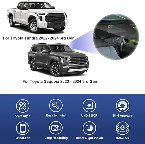 Miniatura 9 de Fitcamx Cámara de tablero dual 4K adecuada para Toyota Tundra 2022 2023 Limited SR SR5 Platinum TRD Pro Gen3XK70 aspecto de fábrica OEM video