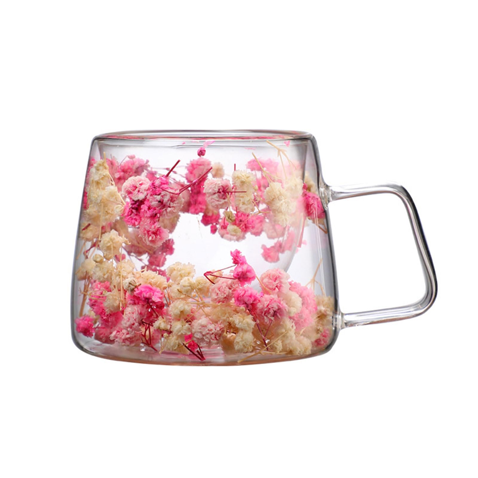 200ml Glass Cup With Dry Flower Double Layer Coffee Cups Practical Drinking Cup Large Capacity Beverage Container
