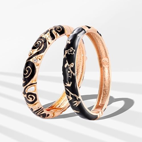 Miniatura 2 de UJOY Vintage Jewelry Cloisonne Artesanal Esmaltado Mariposa Flor Magnífica Rhinestone Oro Bisagra Brazalete Brazalete Brazaletes Regalos 88A09