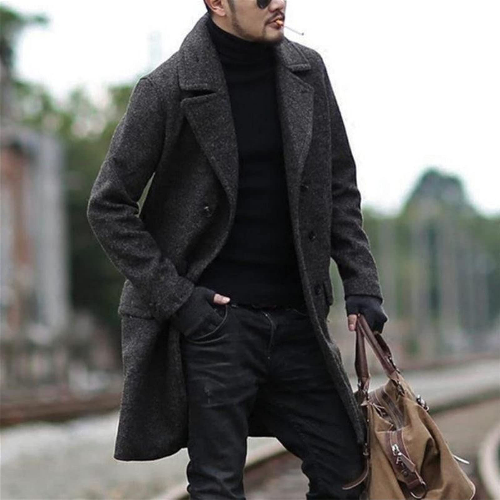 Soprabito Uomo Parka Impermeabile Vintage Trench Classico Business Taglie Forti Giacca a Vento Cappotto di Lana Invernale Autunno Elegante Doppiopetto Slim Fit Lungo