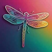 3 PCS Neon Gradient Dragonfly Sticker – Colorful Geometric Dragonfly Decal, Waterproof Vinyl Sticker for Laptop, Water Bottle, Notebook, Phone Case – Aesthetic Nature Insect DesignQ8
