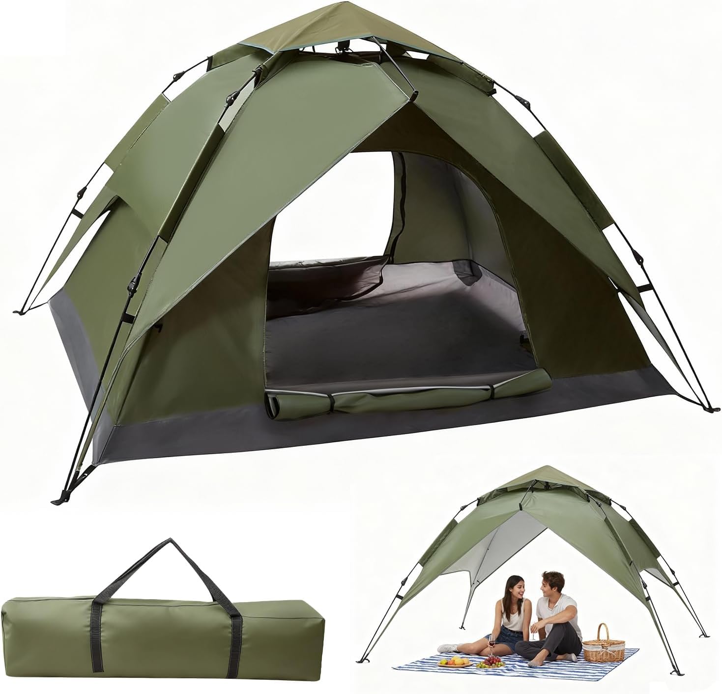 BREEZENEST 2-3 Person Pop Up Dome Tent – Waterproof Double Layer Camping Tent with Removable Outer Tarp, Quick Setup Hiking Tent for Family, Outdoor, Backpacking Adventures