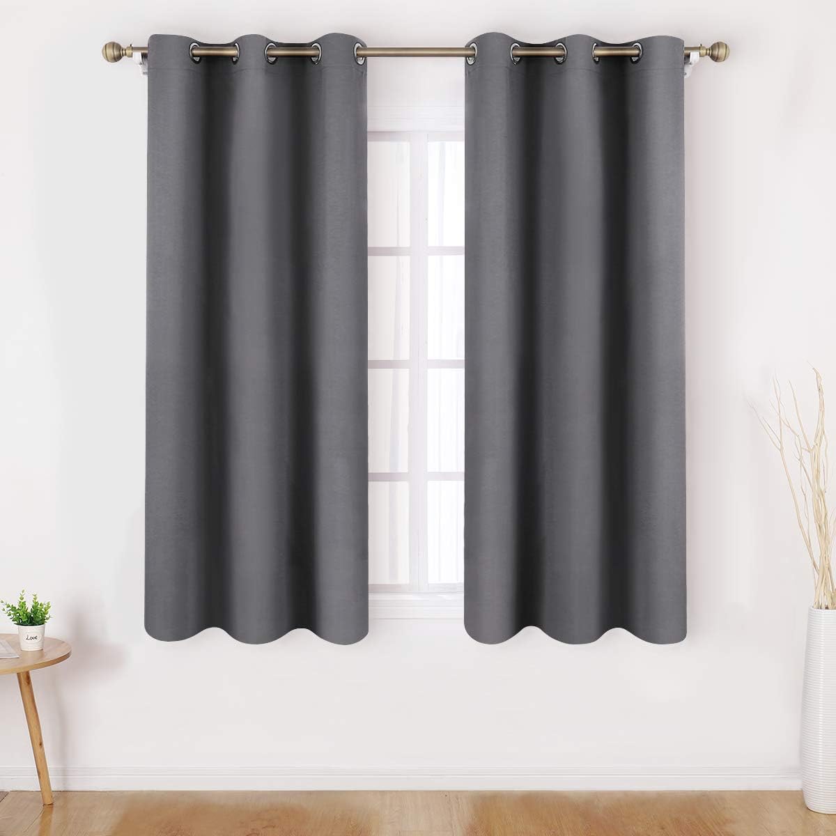 HOMEIDEAS Grey Blackout Curtains 42 X 63 Inch Length Set of 2 Panels Room Darkening Bedroom Curtains