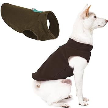 Gooby Fleece Vest Dog Sweater - Brown-Turquoise, Medium - Warm Pullover Fleece Dog Jacket with O-Ring Leash - Winter Small Dog Sweater Coat - Cold Weather Dog Clothes for Small Dogs Boy or Girl