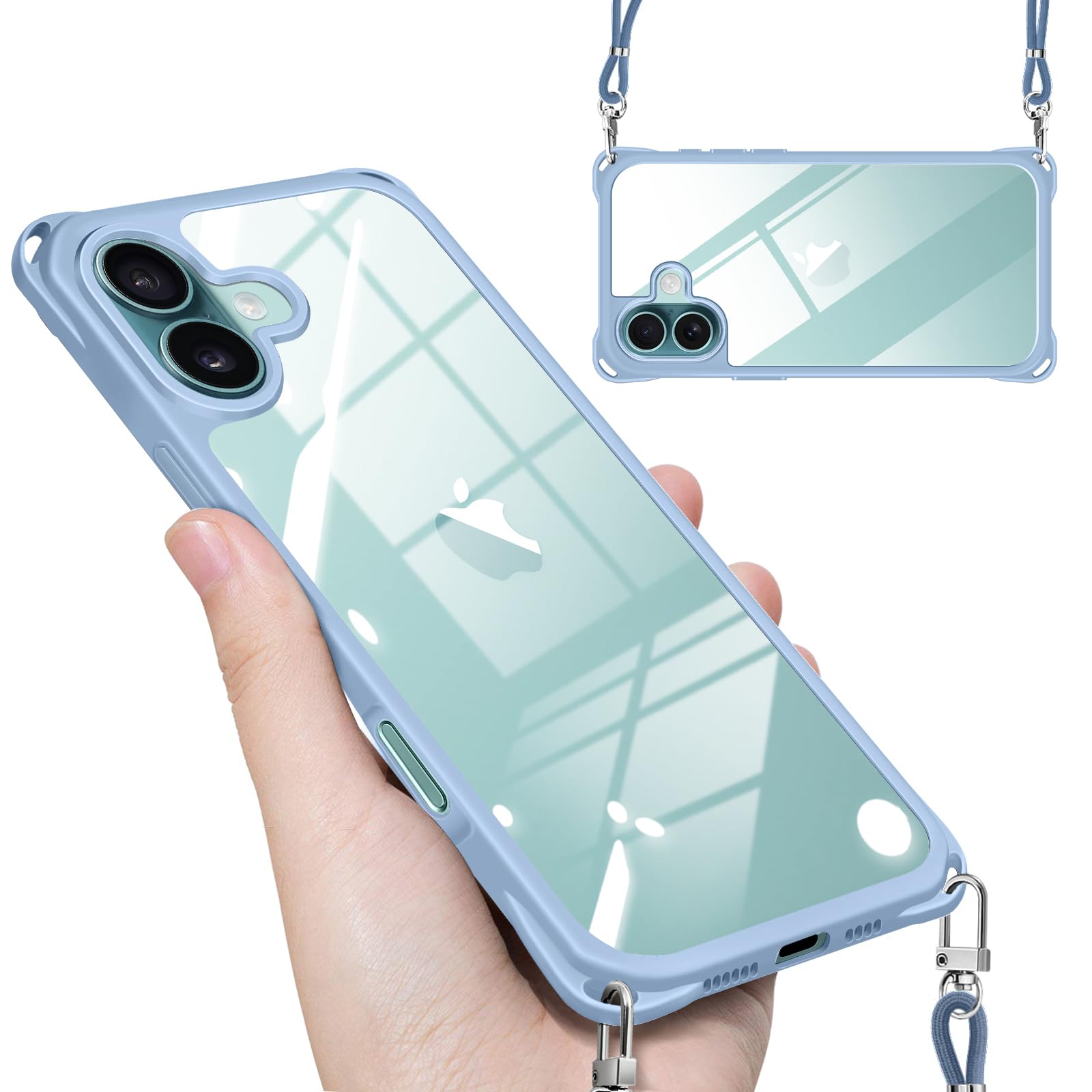 A&S iPhone16pro ケース ライトブルー ストラップ付き Amazon.co.jp: iPhone16 Plus 用 ケース クリア ショルダー