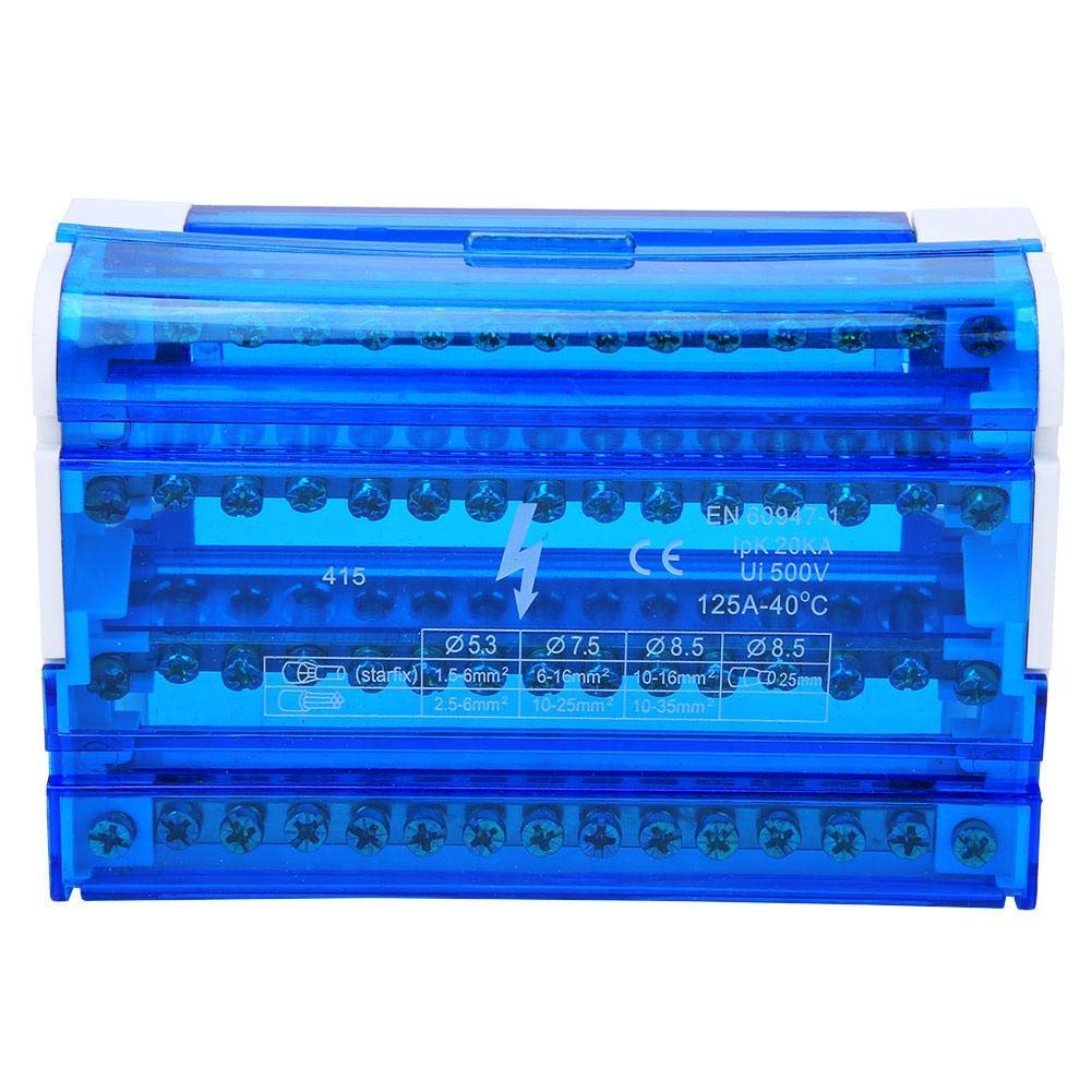 Walfront Bornier Rail DIN Monophasé Boîte de Distribution à 4 Niveaux 4 Entrées 56 Sorties Bloc de Câblage avec Couvercle Anti-poussière Transparent