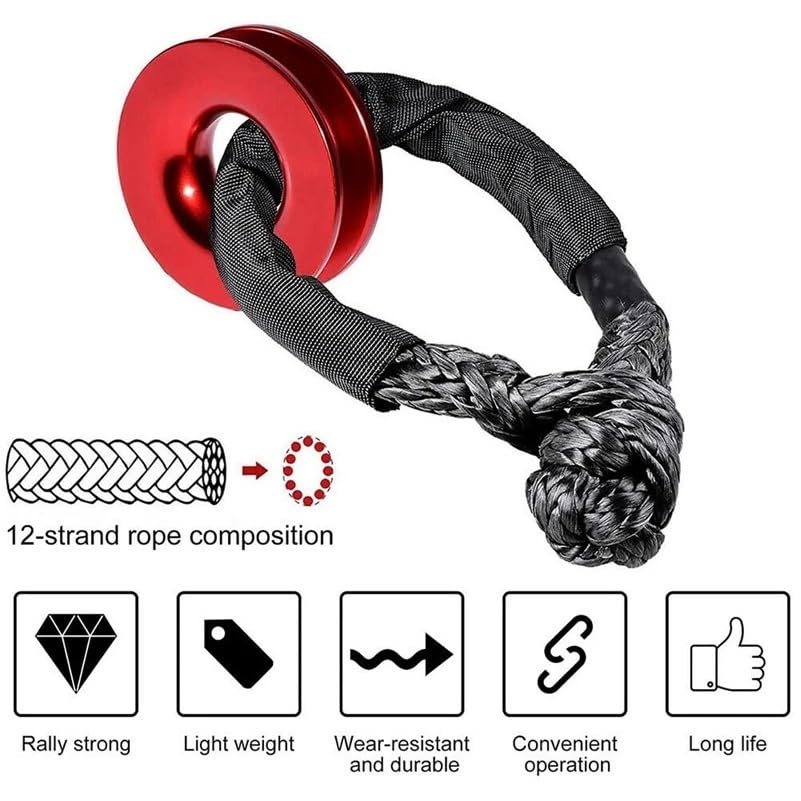 Czerwony Aluminiowy Pierścień Odzyskujący + Czarne Liny Z Szeklą Miękkiego Włókna Syntetycznego WLL 15000 Funtów Siła Zrywająca 38000 Solidna I Niezawodna