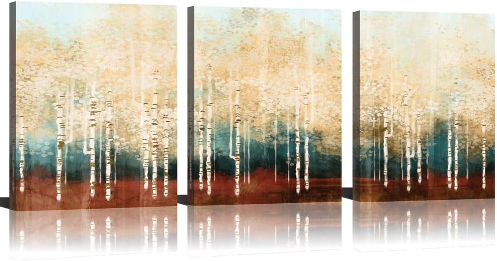 modeart Birch Trees Canvas Wall Art Framed Wall Art Canvas for Living Room Wall Decor Oil Paintings Framed Easy to Hang 12x16 Inch