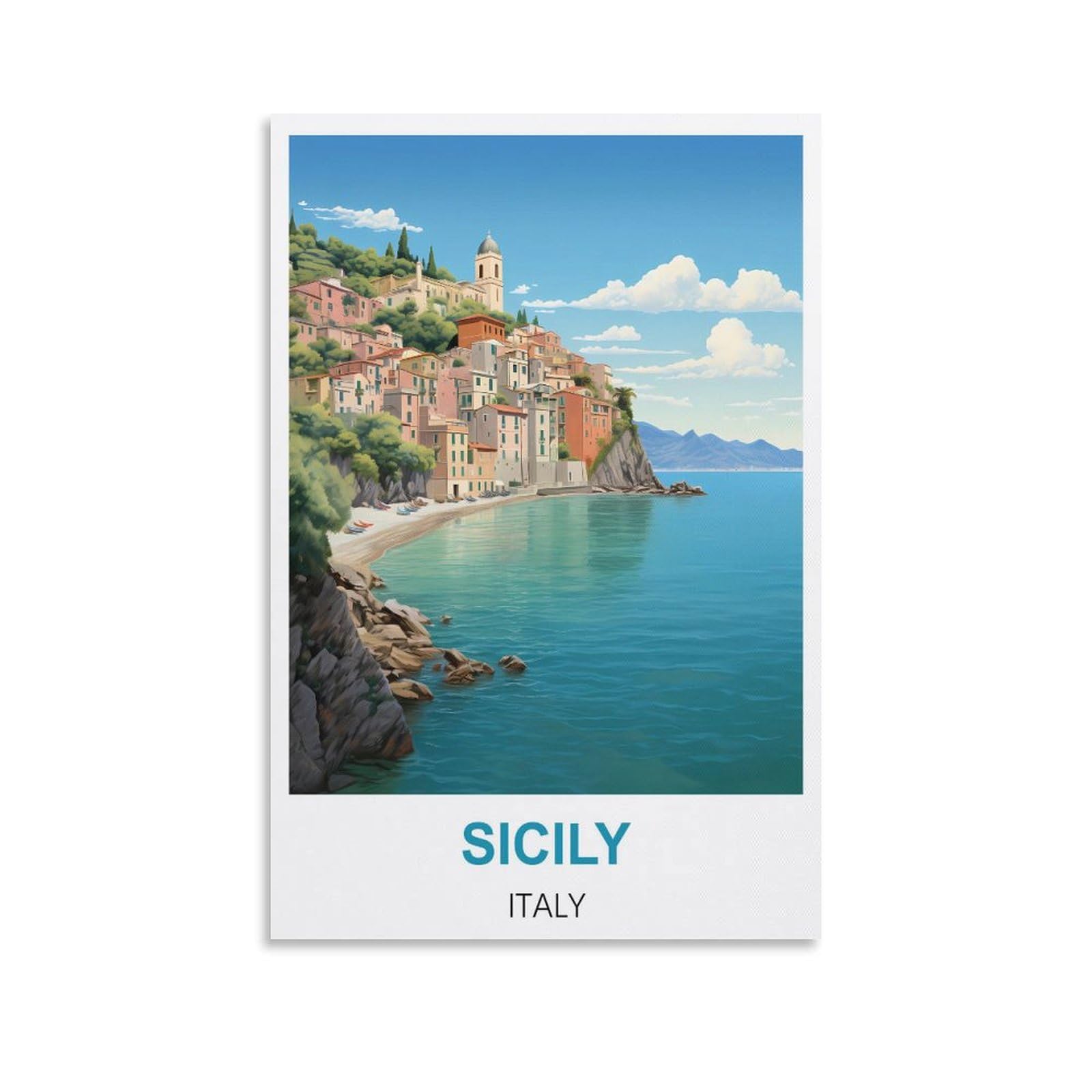 Hwjjuii Unframe-Style Sicily Italy Vintage Travel Poster 08X12inch(20X30cm) Canvas Wall Posters And Art Picture Print Modern Family Bedroom Decor Posters