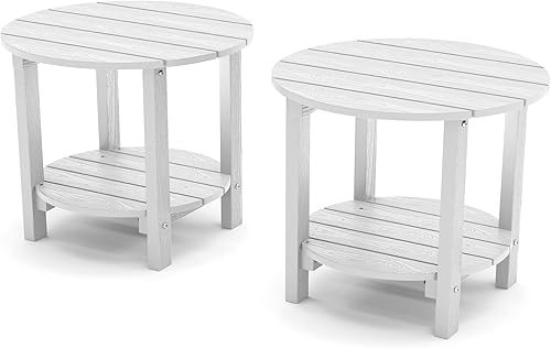 Miniatura 1 de YEFU Adirondack - Juego de 2 mesas auxiliares dobles para exteriores, mesa auxiliar de madera de polietileno, resistente a la intemperie para