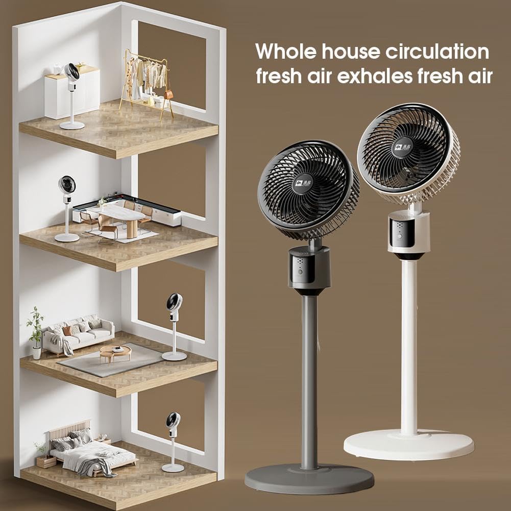 Ventilatore a piantana per camera da letto, 3 velocità, circolatore d'aria USB, con oscillazione a 90° e altezza regolabile, silenzioso, per casa, ufficio, dormitorio, soggiorno, studio (grigio)