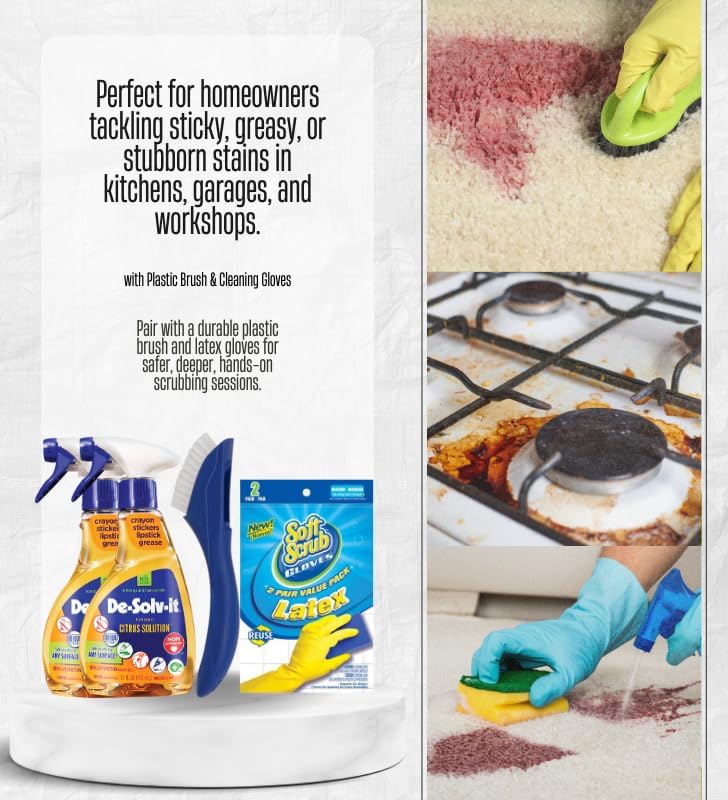 Citrus Solvent for Tung Oil Liquid 12 oz – Bundle with Cleaning Gloves + Plastic Brush – Eco-Friendly, Non-Toxic, Biodegradable Stain Remover – Gift Set (4 Items)