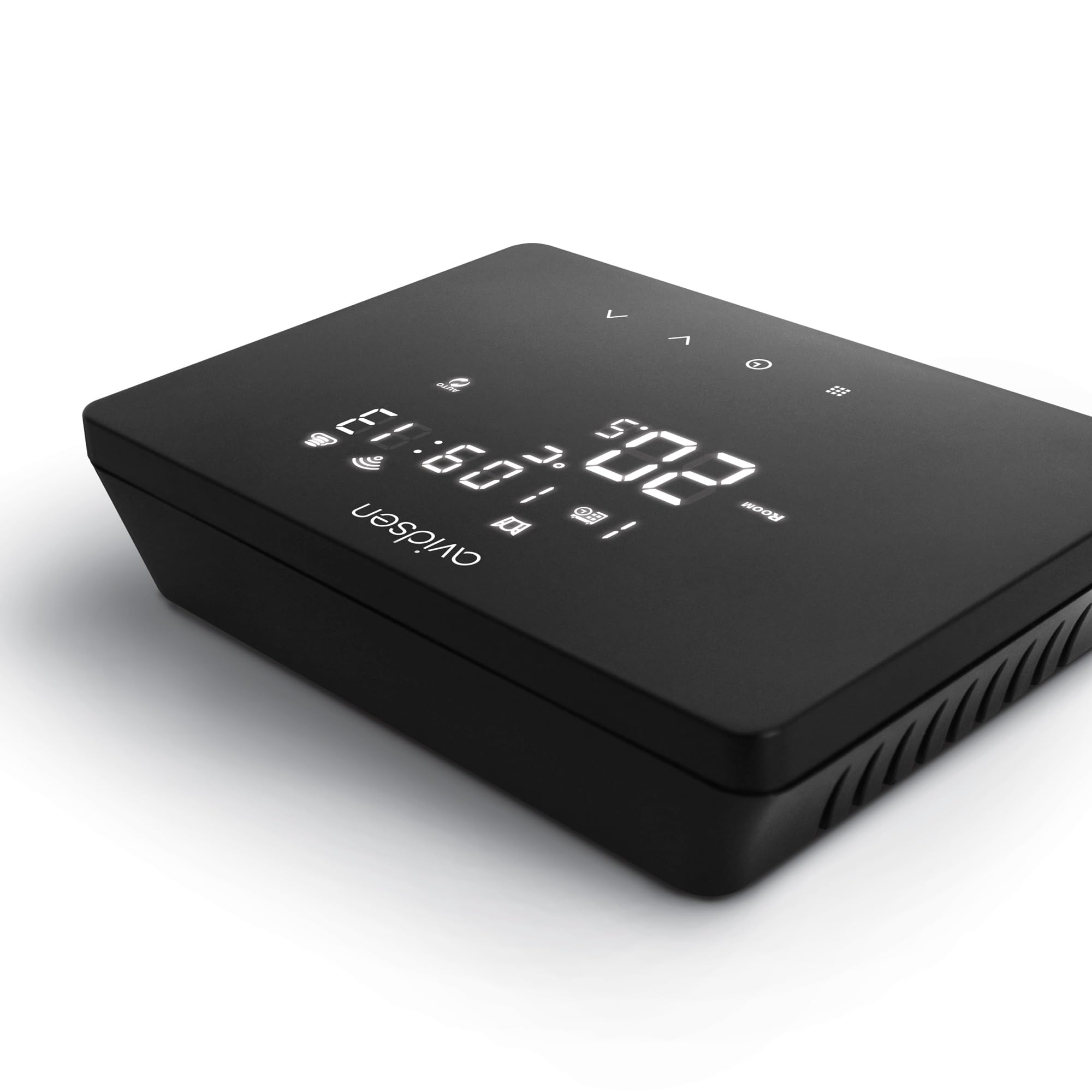 Avidsen WLAN‑Raumthermostat Schwarz für Heizkessel, App‑Steuerung | Schwarz | 230 V | potentialfreier Kontakt | 2,4 GHz WLAN | Wochenprogramm | 0,5 °C | Frostschutz | Touchdisplay