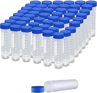 50Pcs Plastic Centrifuge Tubes, 50ml Self-Standing Plastic Test Tube with Screw Cap, Polypropylene Conical Tubes with Printed Graduated Marks (Blue)