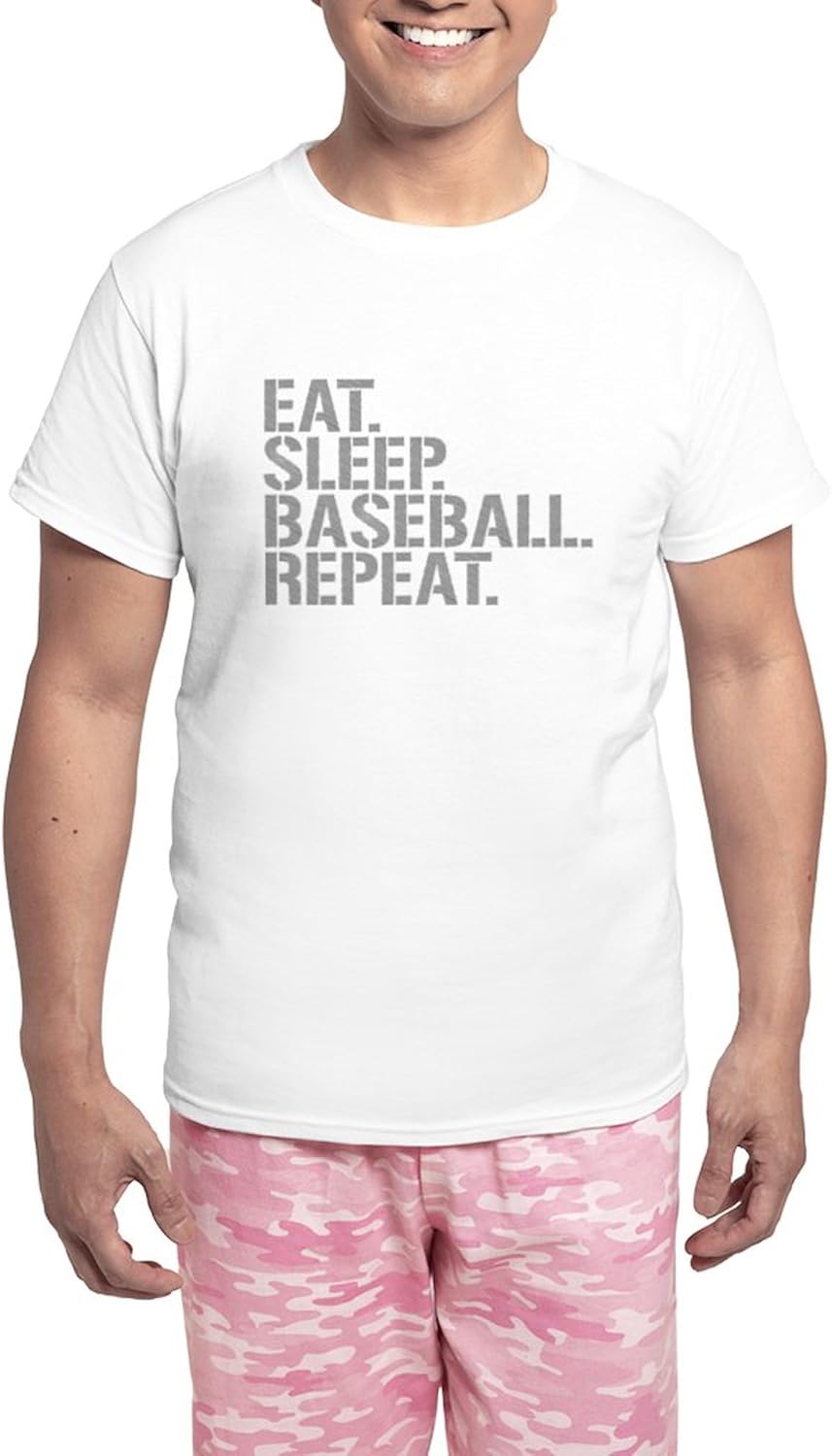 CafePress Eat Sleep Baseball Repeat Pajamas Men's Novelty Light Pajama Set, Comfortable PJ Sleepwear