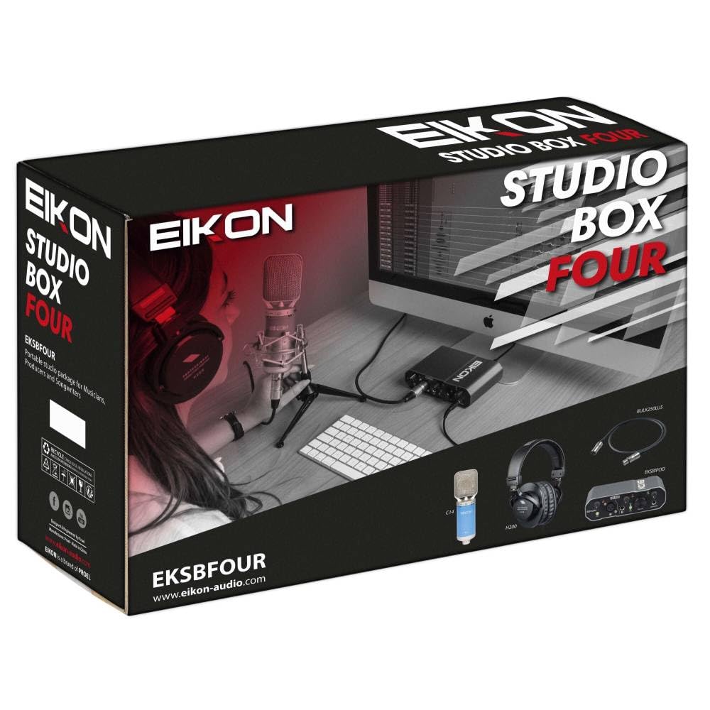 PROEL EIKON STUDIO BOX FOUR - Kit da Studio per Registrazioni Professionali con Cuffia, Microfono, Scheda Audio e Cavo audio Questo speciale pacchetto avanzato offre tutto ciò di cui hai bisogno