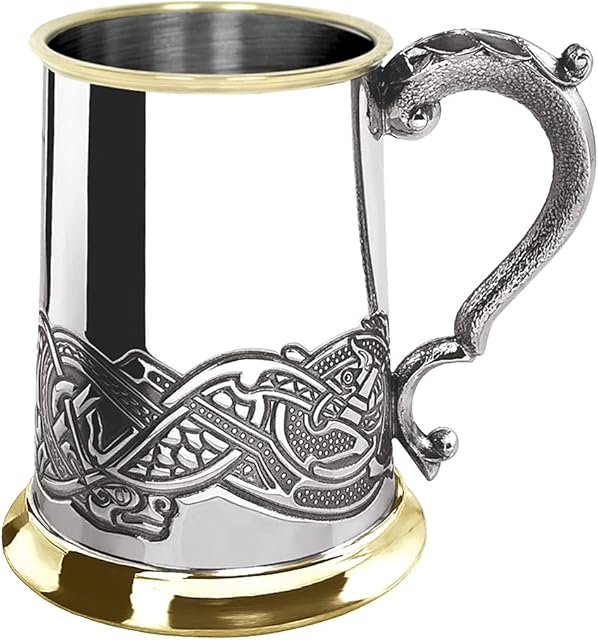 English Pewter Company 1 Pint Celtic Pewter And Brass Tankard [EP151]