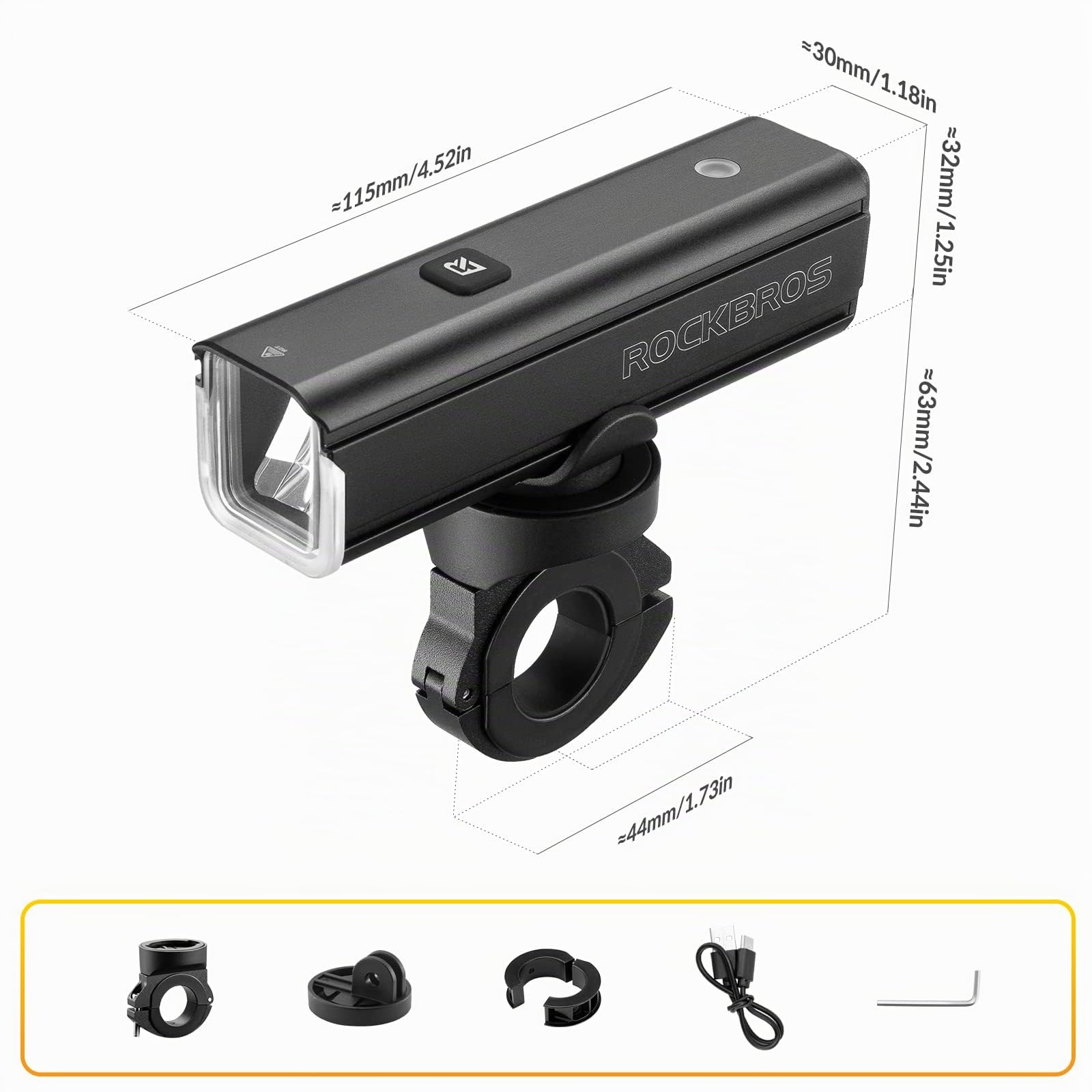 ROCKBROS Luz Delantera Bicicleta LED Recargable USB Brillo Potente, Faro IPX6 Impermeable con 5 Modos para Seguridad de Ciclismo de Montaña y Carretera 1500 Lúmenes