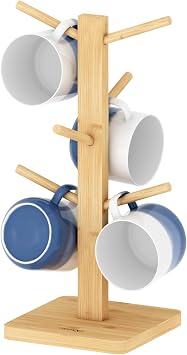 Mug Holder Tree, 6-Hook Coffee Cup Rack with Anti-Slip Base, Multi-Purpose Entryway & Countertop Storage for Mugs, Keys, Jewelry