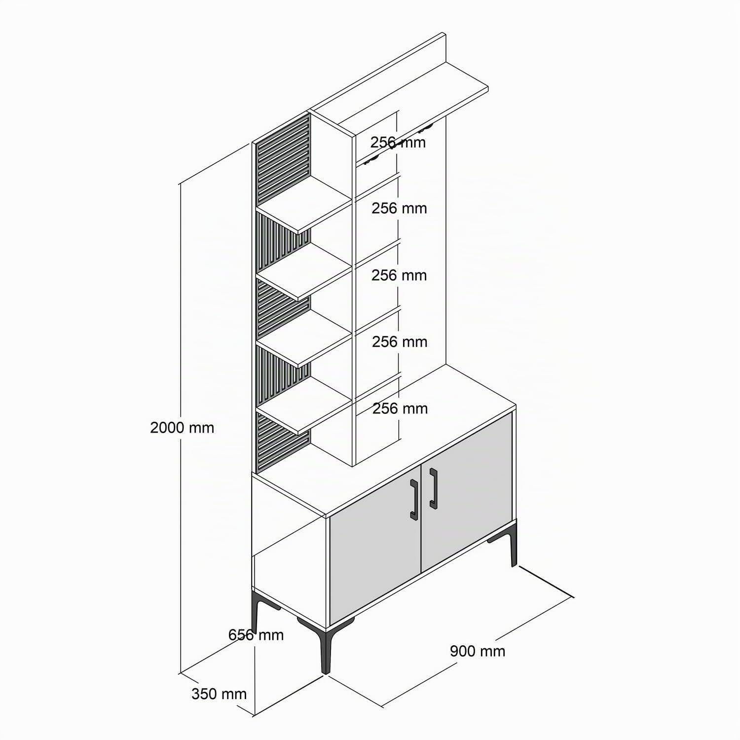 Dmora - Mobile da ingresso Armus, Entratina appendiabiti, Composizione per atrio, Consolle portaoggetti multifunzione, 90x35 h200 cm, Noce e Crema