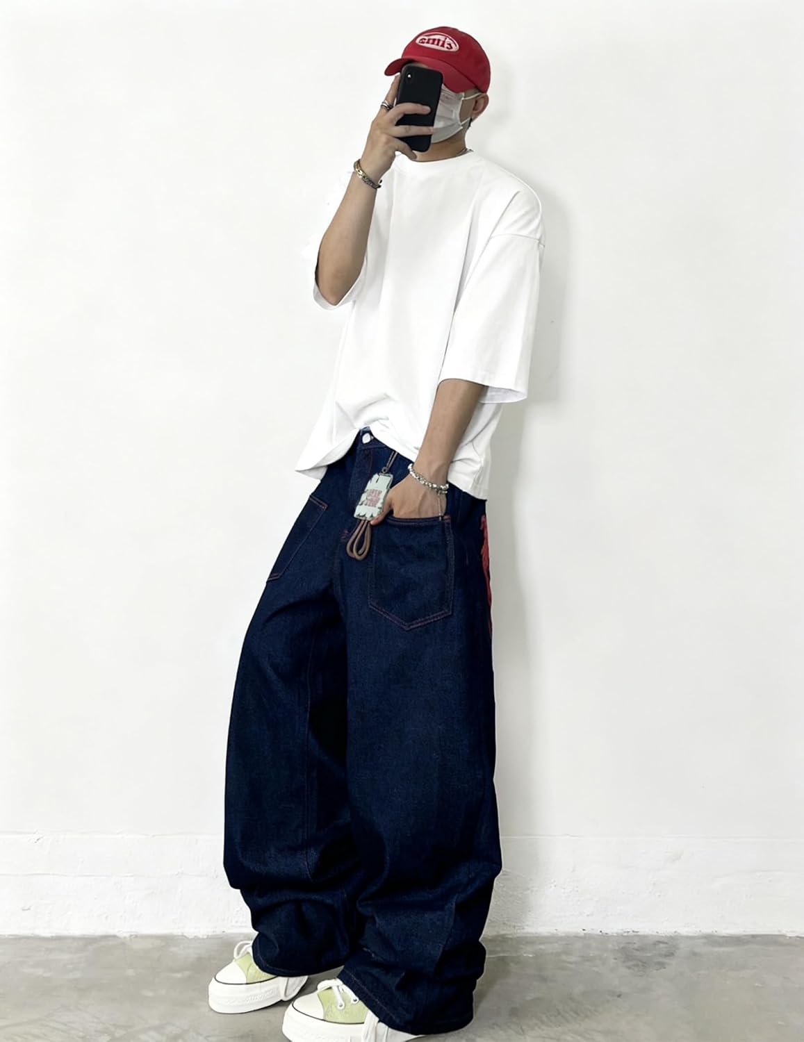 Mens Baggy Jeans Embroidery Pattern Denim Trousers Wide Leg Denim Pant Loose Fit Skater Jeans Streetwear Clothing - Image 6