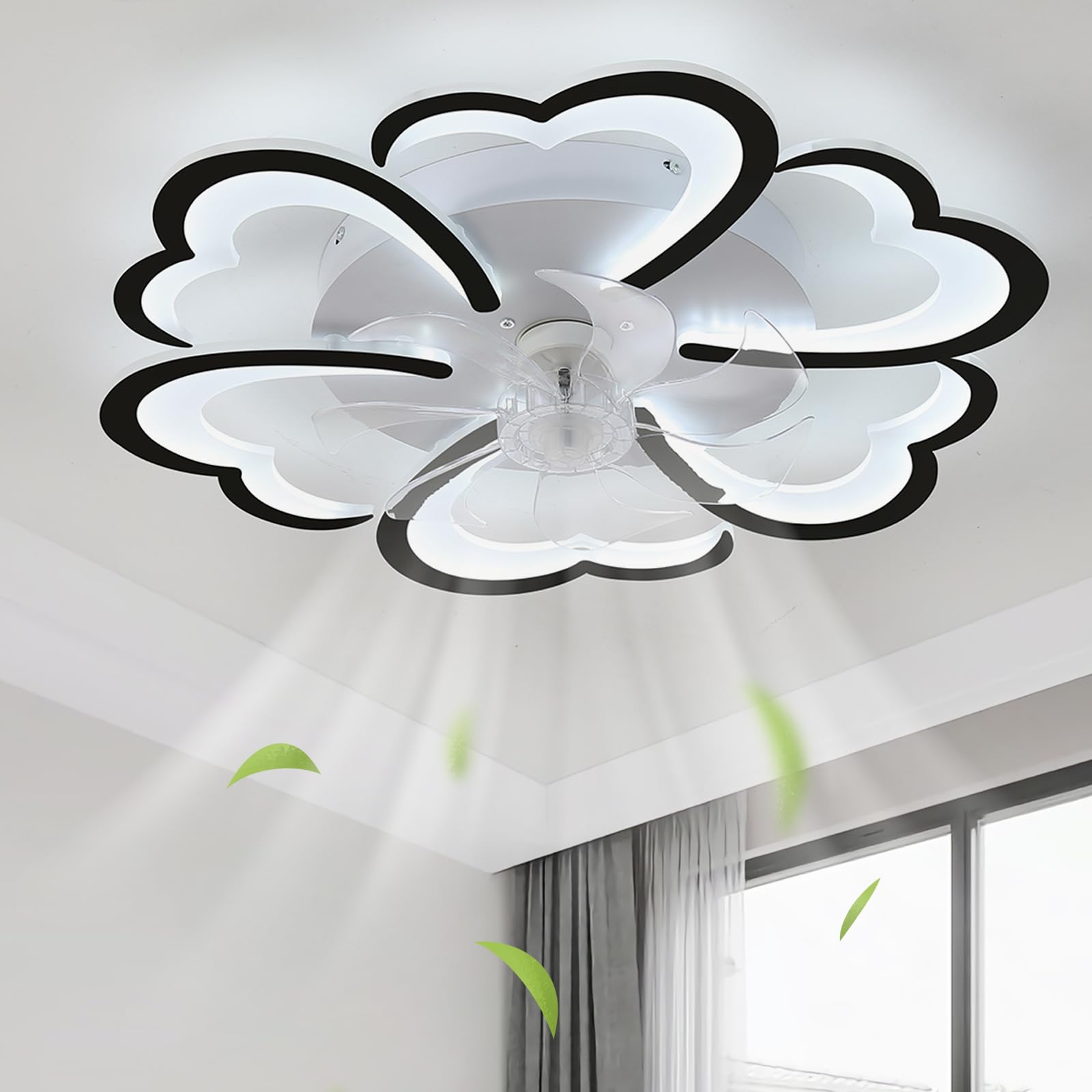 SXDMOUBK Reversible Ceiling Fans with Lights Dimmable Modern Flower Lounge Bedroom Fan Light Ceiling with Remote Control Silent Timer LED 60W Ceiling Light with Fan for Kitchen