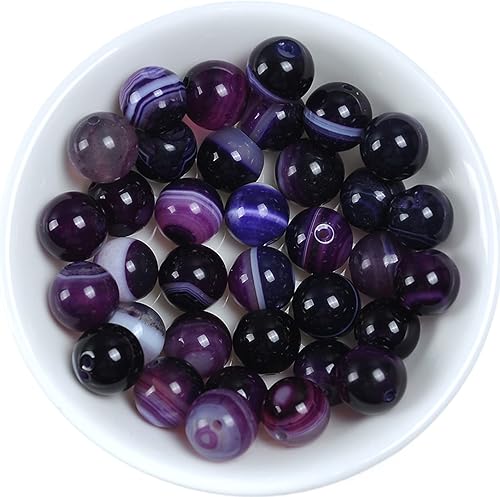 47 cuentas de cristal natural de 0.315 pulgadas (0.315 in) con rayas moradas de ágata de ónice, cuentas redondas sueltas de energía curativa para