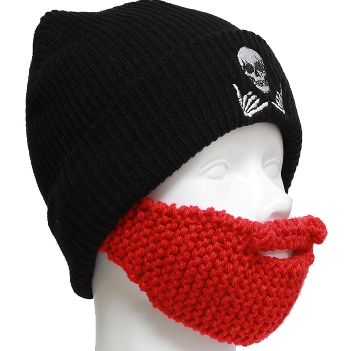 YEKEYI Barbarian Beanie Original Handmade Knit Hat Vagabond Winter Warm Mask Hat Removable Beard Red