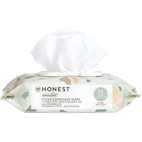 The Honest Company Clean Conscious Unscented Wipes | Over 99% Water, Compostable, Plant-Based, Baby Wipes | Hypoallergenic for Sensitive Skin, EWG Verified | Geo Mood, 72 Count