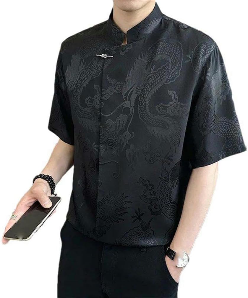 Classic Zhongshan Suit Men's Satin Short-Sleeved Shirt Street Button Summer Chinese Style top