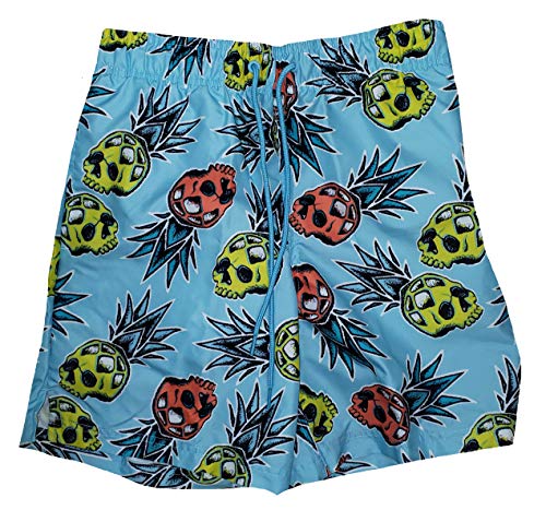George Pineapple Skulls Turquoise Stone Swim Short Trunks, Blue, 2XL 44/46