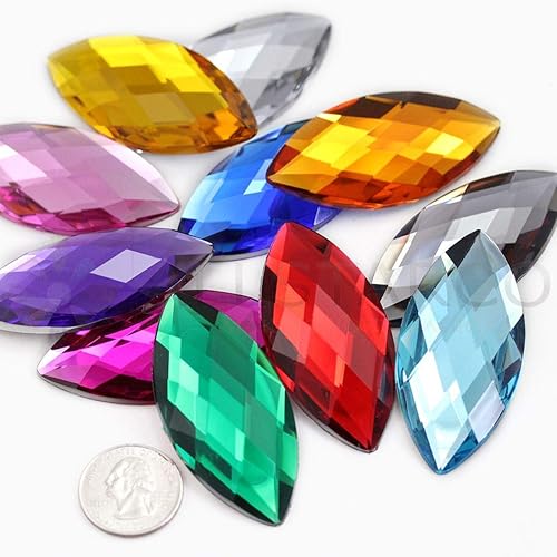 Miniatura 4 de Allstarco Diamantes de imitación acrílicos Navette con parte trasera plana, color verde esmeralda H106 de 2.441 x 1.181 in, gemas grandes para
