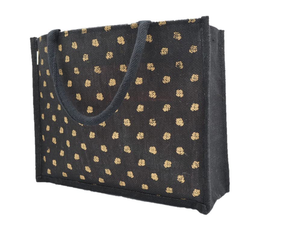 JUTEKA Printed Black Color Grocery, Shopping, Multipurpose Jute Bag