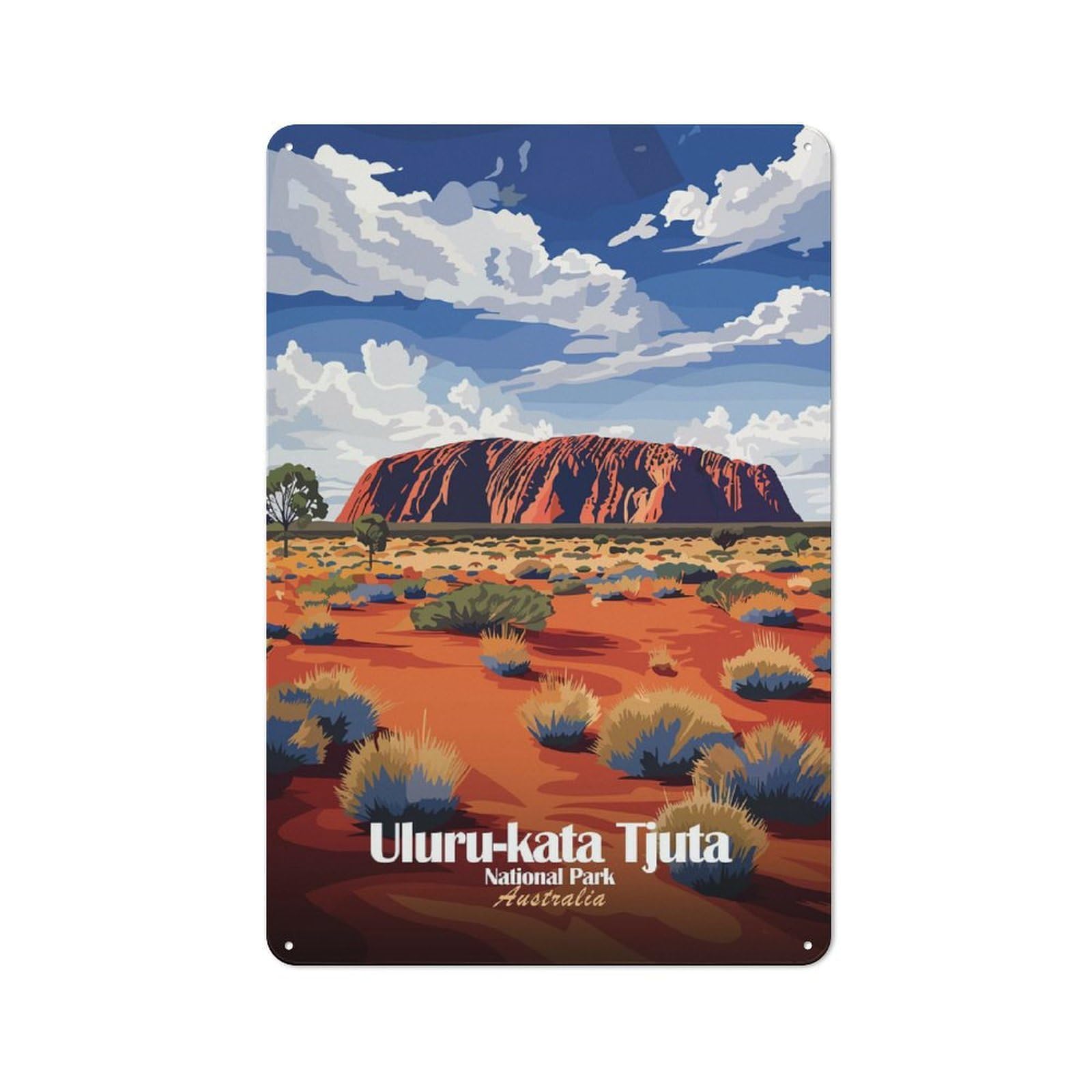 Junmoney Style-12 Uluru-Kata Tjuta National Park Illustration Vintage Metal Sign 30X20cm, Vintage Bistro Wall Plaque For Coffee Bar, Small Shop Or Dining Room