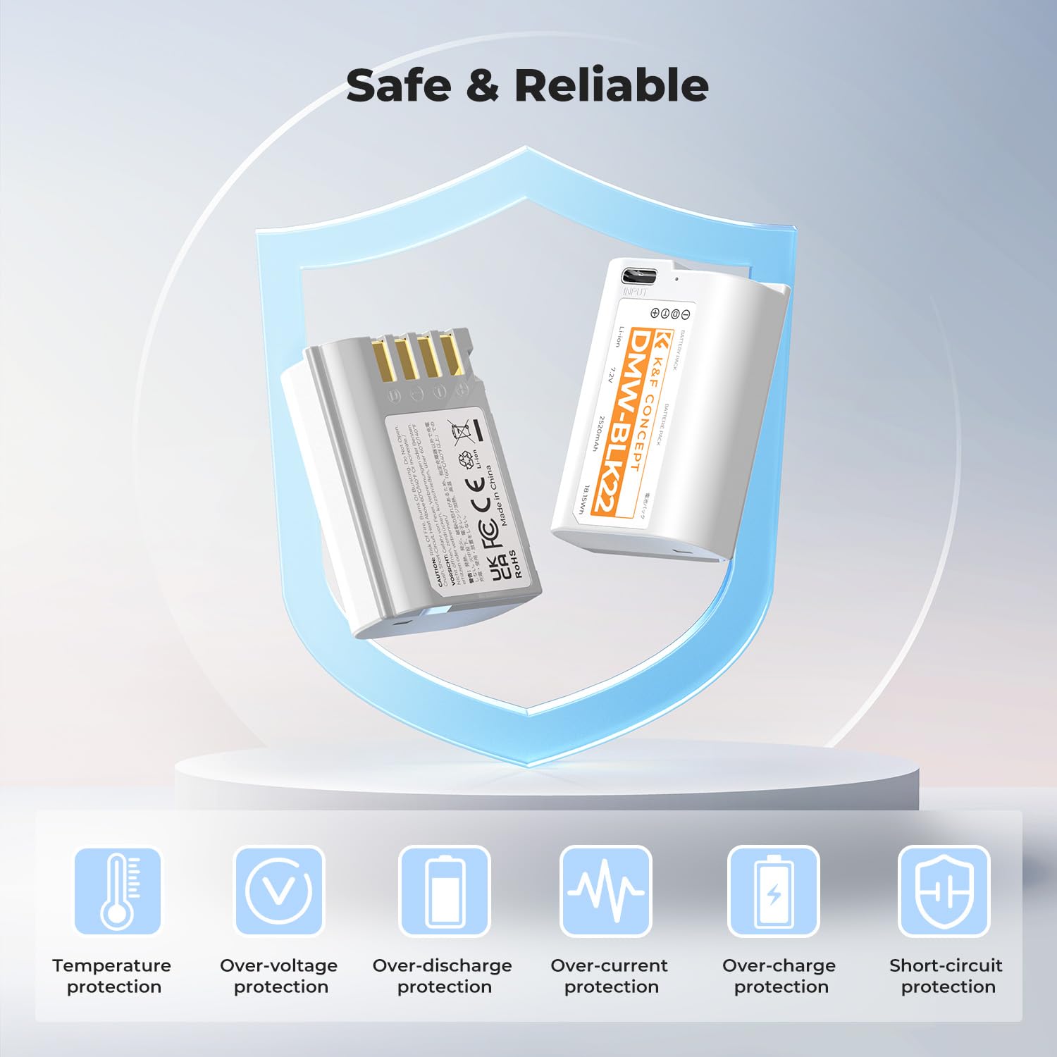 K&F CONCEPT 2520 mAh DMW-BLK22 Akku, 2er-Pack USB-C 2,5 Stunden vollständig aufgeladener BLK22 Battery Kompatibel mit Panasonic LUMIX S5, S5II, GH6, GH5, G5 II, S5 IIX, GH7, S9, G9 II