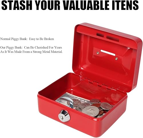 Vista 57 de Jssmst Caja de efectivo con cerradura pequeña, cajas de metal para niños, caja de dinero con ranura en la parte superior, caja de bloqueo negra