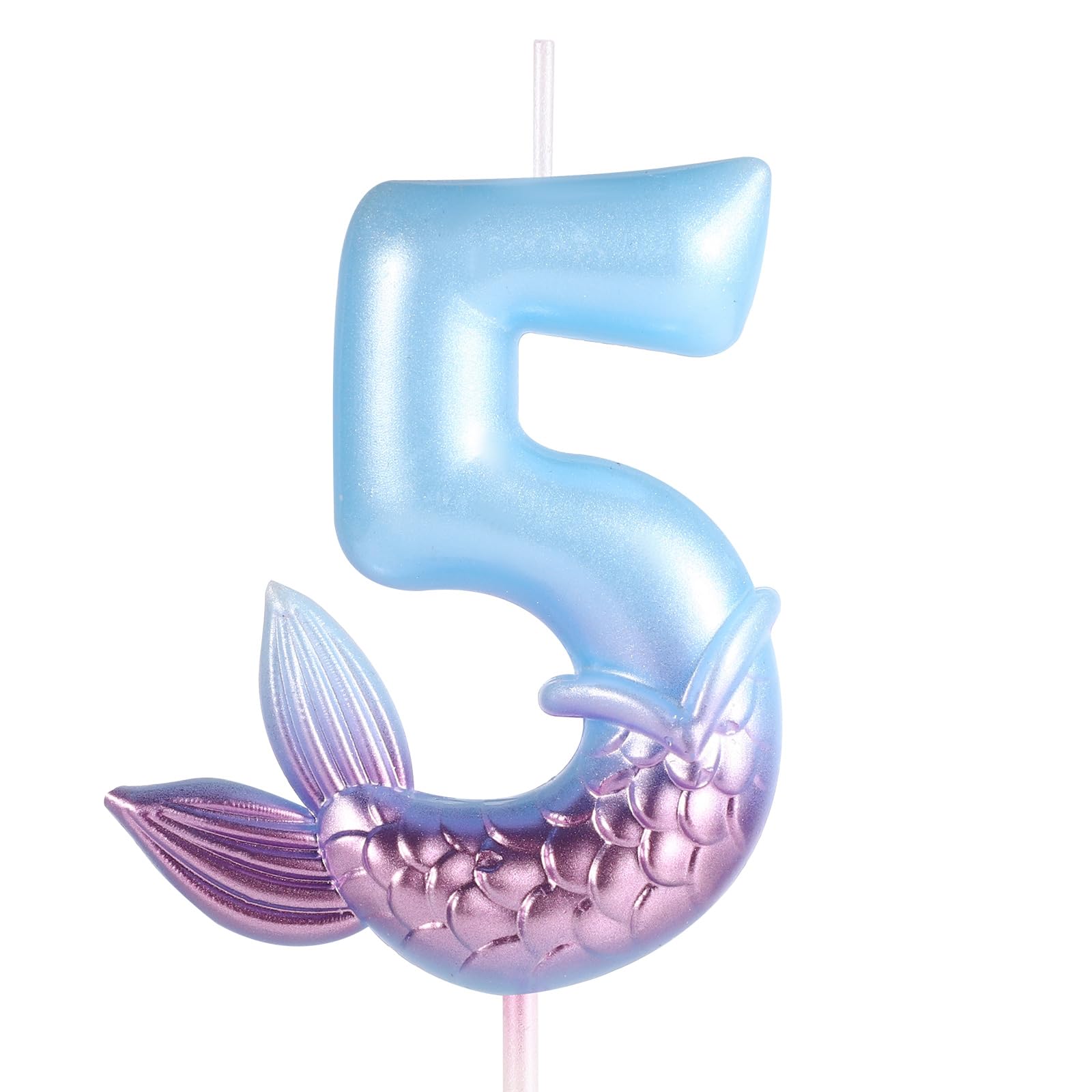 Mermaid Birthday Candles, Blue Number Candles Mermaid Birthday Decorations Happy Birthday Candles Cake Toppers Birthday Party Supplies for Wedding Anniversary (5)